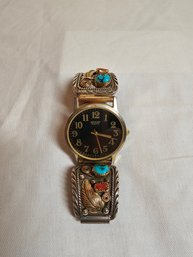 Vintage Sharp Watch With Sterling Gold And Stones Band Accents