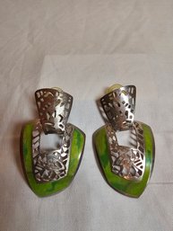 Vintage Berebi Green Enameled Earrings
