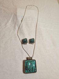 Vintage Elephant Pendant And Clip Earrings Set