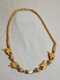 Hand Carved Wood Elephants Necklace