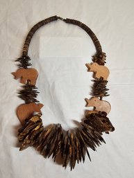 African Style Vintage Wood Elephant Necklace