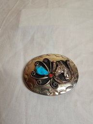 Vintage Horse And Turquoise Belt Buckle