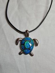 Sterling Sea Turtle With Opal Necklace