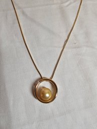 14k Gold Pearl Factory  Necklace And Pendant With Large Pearl And Small Diamond