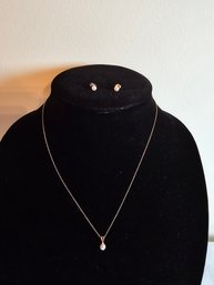14k Gold Chain And Pearls Earrings Necklace Combo
