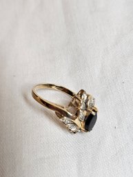 10k Gold Ring With Onyx And Small Diamonds