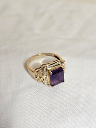 14k Gold Ring With Amethyst And Diamonds