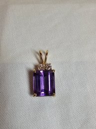 14k Gold With Amethyst And Diamonds Pendant