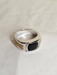 14k Gold With Onyx And Diamonds Men's Ring
