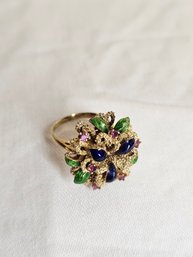 Vintage 14k Gold And Rubies Painted Enamel Ring