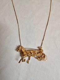 14k Gold Horse Carriage Racer Pendant With 14k Gold Chain