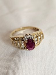 14k Gold Ring With Rubies And Diamonds