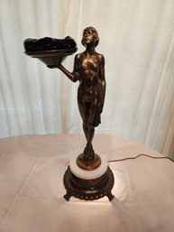 Amazing Art Deco Bronze Sculpture Ashtray Lamp