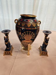 Franklin Mint Egyptian Vase And Candlesticks