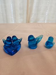 3 Blue Glass Birds