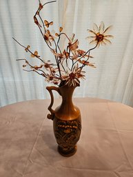 Vintage Haeger Vase With Plastic Flowers
