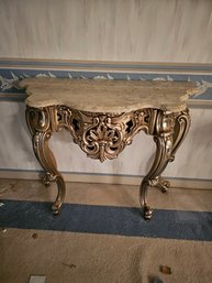 Gilt Wooden Leg Marble Top Table