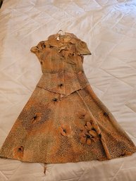Vintage Brown Flowers Dress No Size On Tag