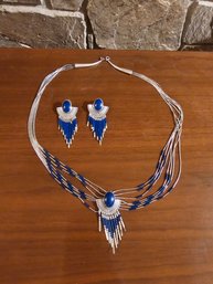 Native American Sterling And Lapis Earrings Necklace Combo