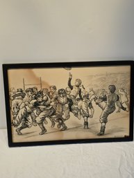 Late 1800s Pen And Ink Sketch Of Football Game