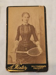 Antique Photo Woman With Tennis Racket