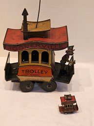 Fox Toys Cornerville Trolley Antique Mechanical Toy With Salesmans Sample