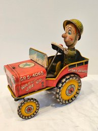 Unique Art Gi Joe Bouncing Jeep Tin Litho Mechanical Toy