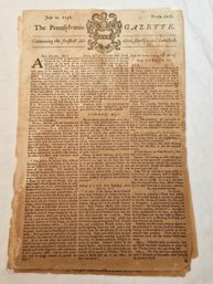 The Pennsylvania Gazette July 12, 1750 Original Paper Printed By Ben Franklin