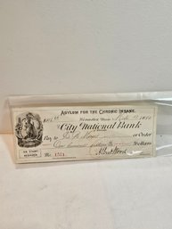 Check From Worcester Insane Asylum 1880
