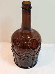 Antique Brown Glass Liquor Bottle With Monks