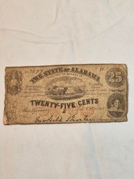 25 Cent Confederate Note State Of Alabama 1863