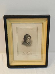 Antique Ben Franklin Engraving By H Wright Smith Double Framed