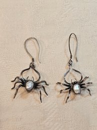 Sterling Spider And Pearl Earrings