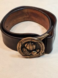 Leather Belt With Brass Fruit Buckle