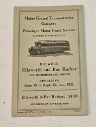 Antique Maine Bus Ticket Ellsworth To Bar Harbor