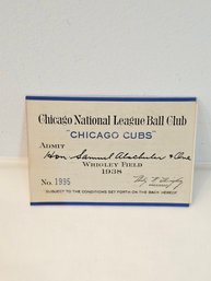 Chicago Cubs Wrigley Field Season Ticket 1938