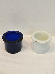 Cobalt Blue And Milk Glass Antique Doctors Bleeding Cups