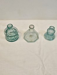 3 Antique Glass Inkwells No Names