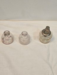 3 Small Clear Glass Inkwells