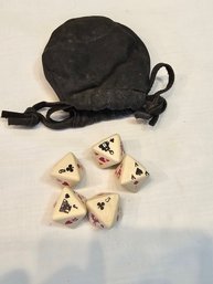 Old Poker Dice With Pouch