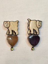 Pair Of Sterling Silver Cat Pin/pendants Dreamer