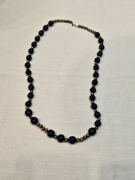 Cobalt Blue Glass And Sterling Beaded Necklace