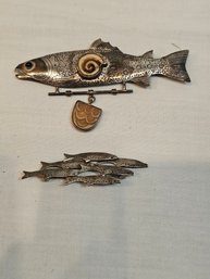 Pair Sterling Fish Pins