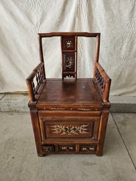 Antique Asian Potty Chair Inlaid Mother Of Pearl