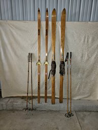 Wooden Skis And Poles Lot