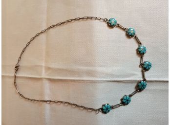 Sterling And Turquoise Flower Necklace