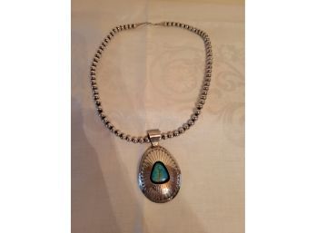 Sterling Beaded Necklace With Turquoise