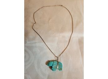 Sterling And Turquoise Fetish Bear Necklace