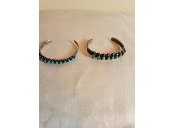 Zuni Sterling Silver Ans Turquoise Bracelet Set