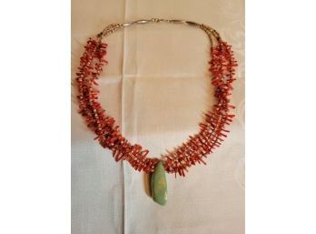 Stunning Native American Beaded And Coral Necklace